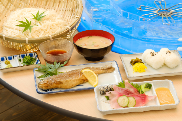鹿児島そうめん流しとますの唐揚げセット