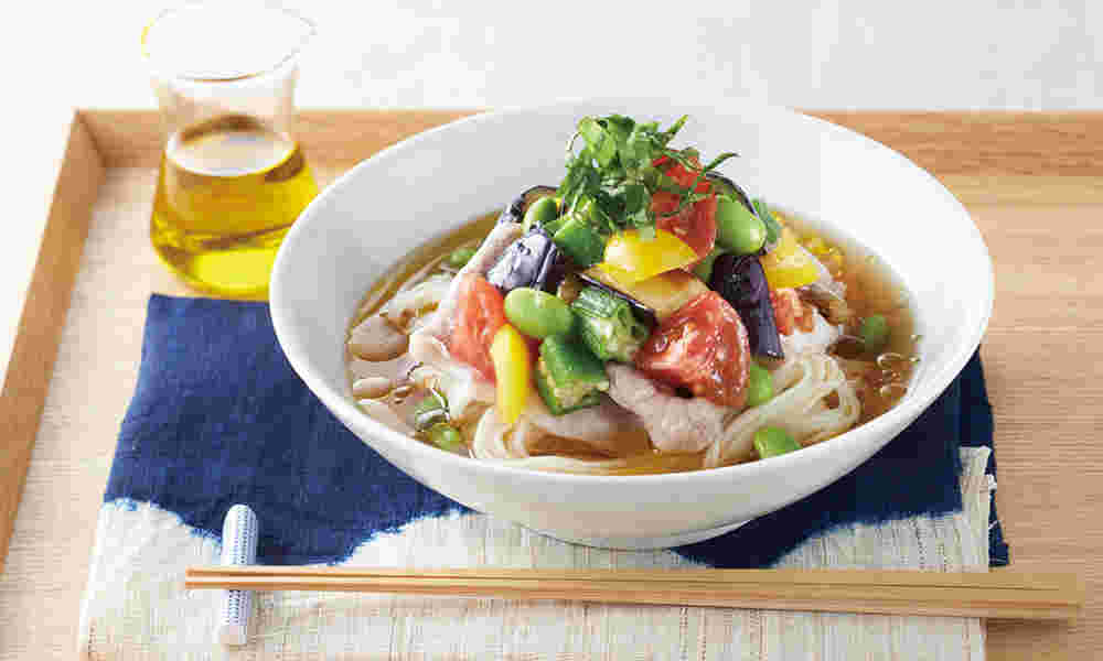 夏野菜と豚しゃぶのそうめん
