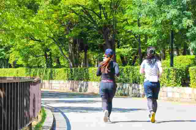 公園をランニングする女性