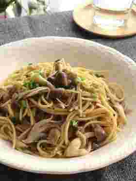 キノコとシーチキンの和風ワンポットパスタ
