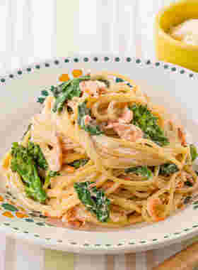 菜の花と桜エビのワンポットパスタ