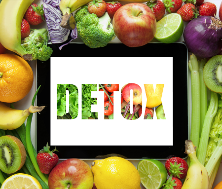 野菜やフルーツとDETOXの文字
