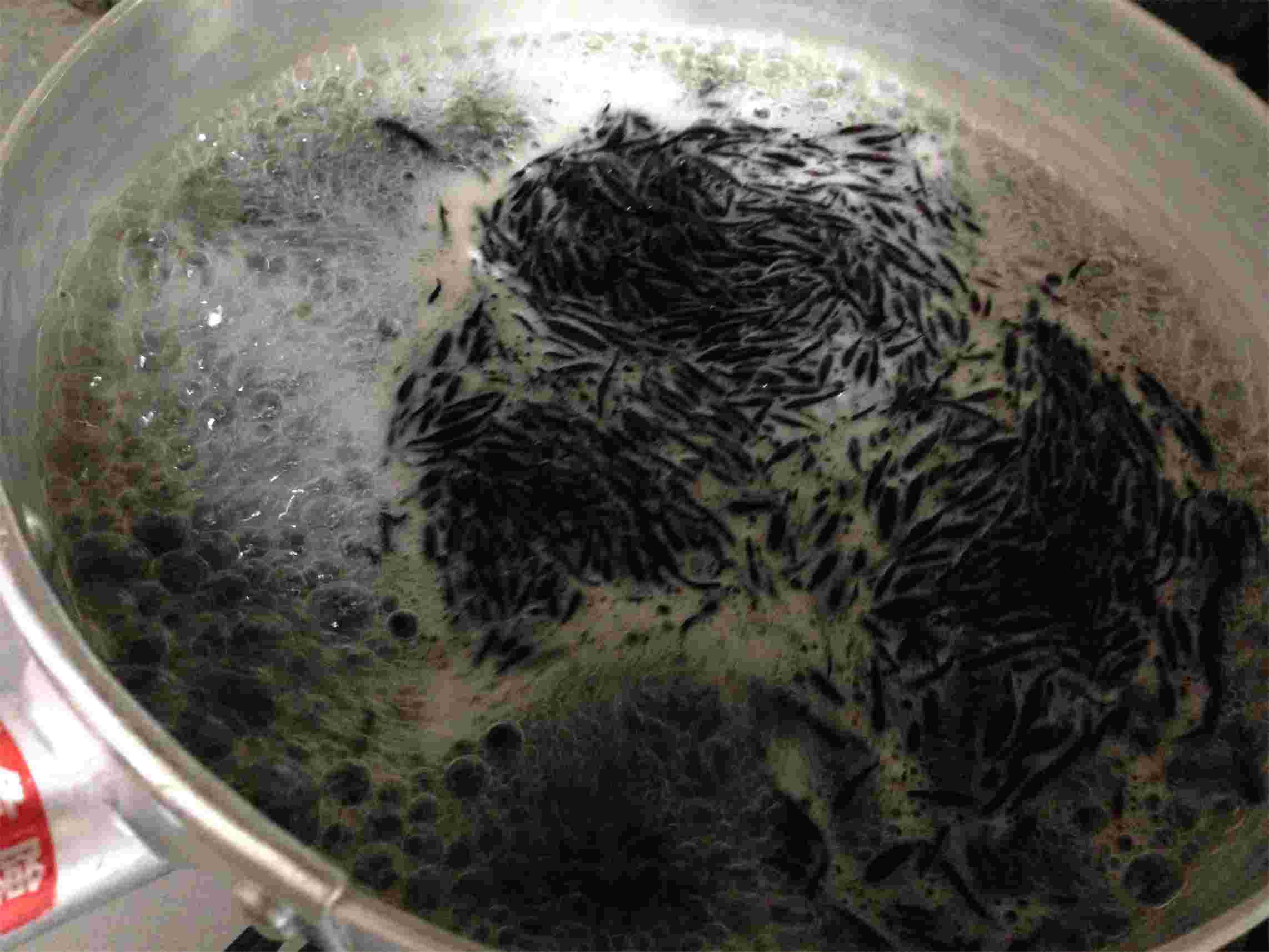 ひじきを下処理している様子