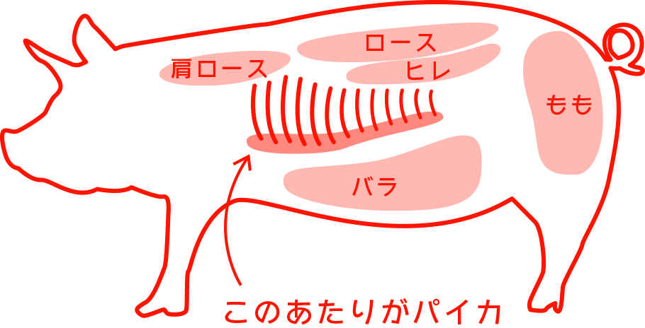 パイカが豚のどの部位かを示した絵