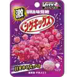 ぶどうがはじけてるように見える四角い紫色のパッケージ