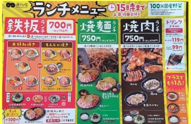 ランチメニュー表