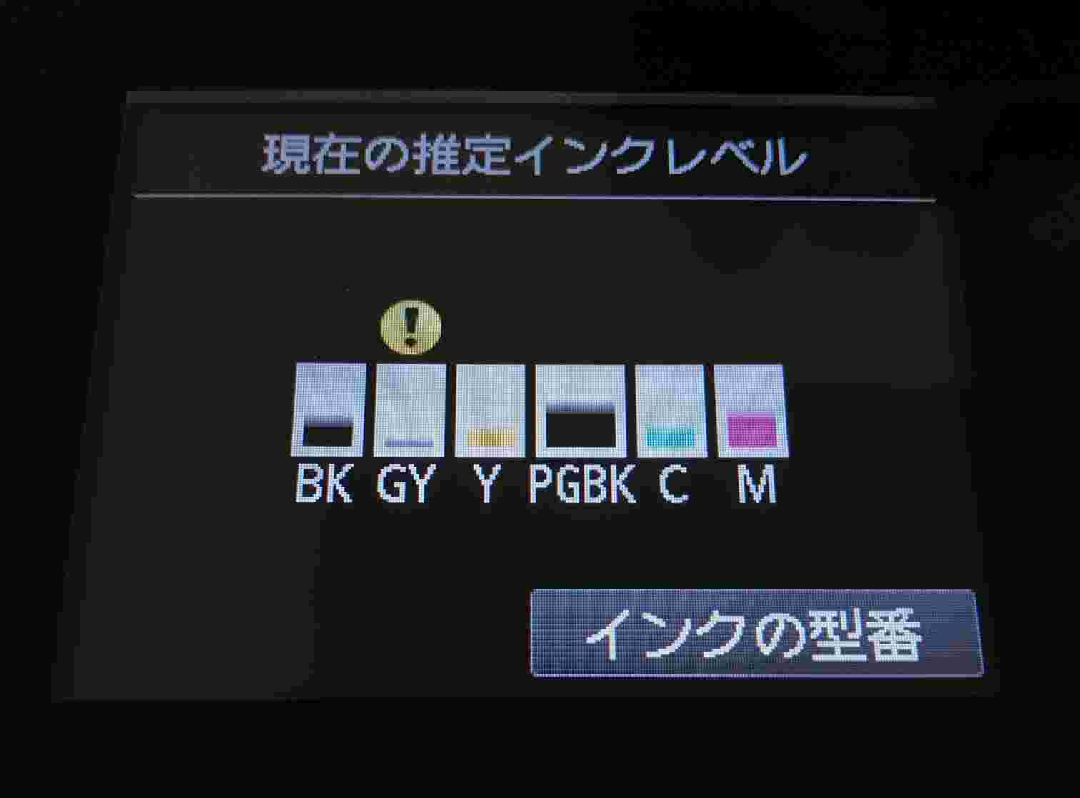 インク量確認画面