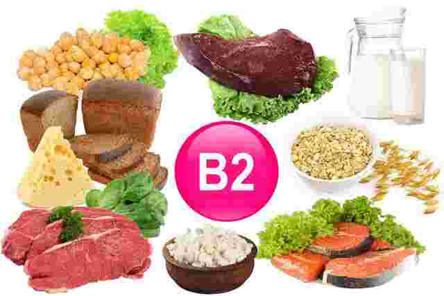 ビタミンB2を含む食品が並んでいる