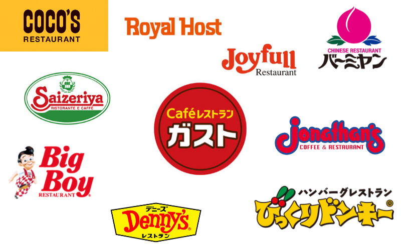 ファミレス各店のロゴマーク