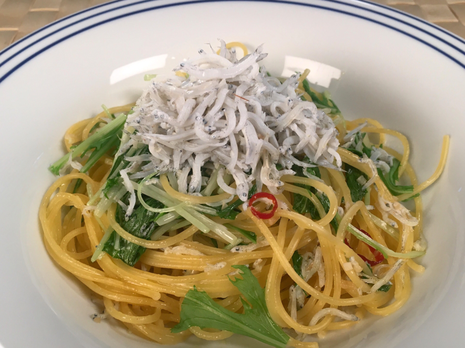 しらすと水菜のオイルスパゲティ