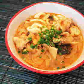 白菜とニラのキムチうどん