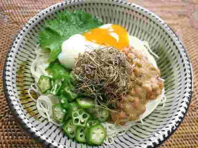 昆布と納豆オクラのそうめん