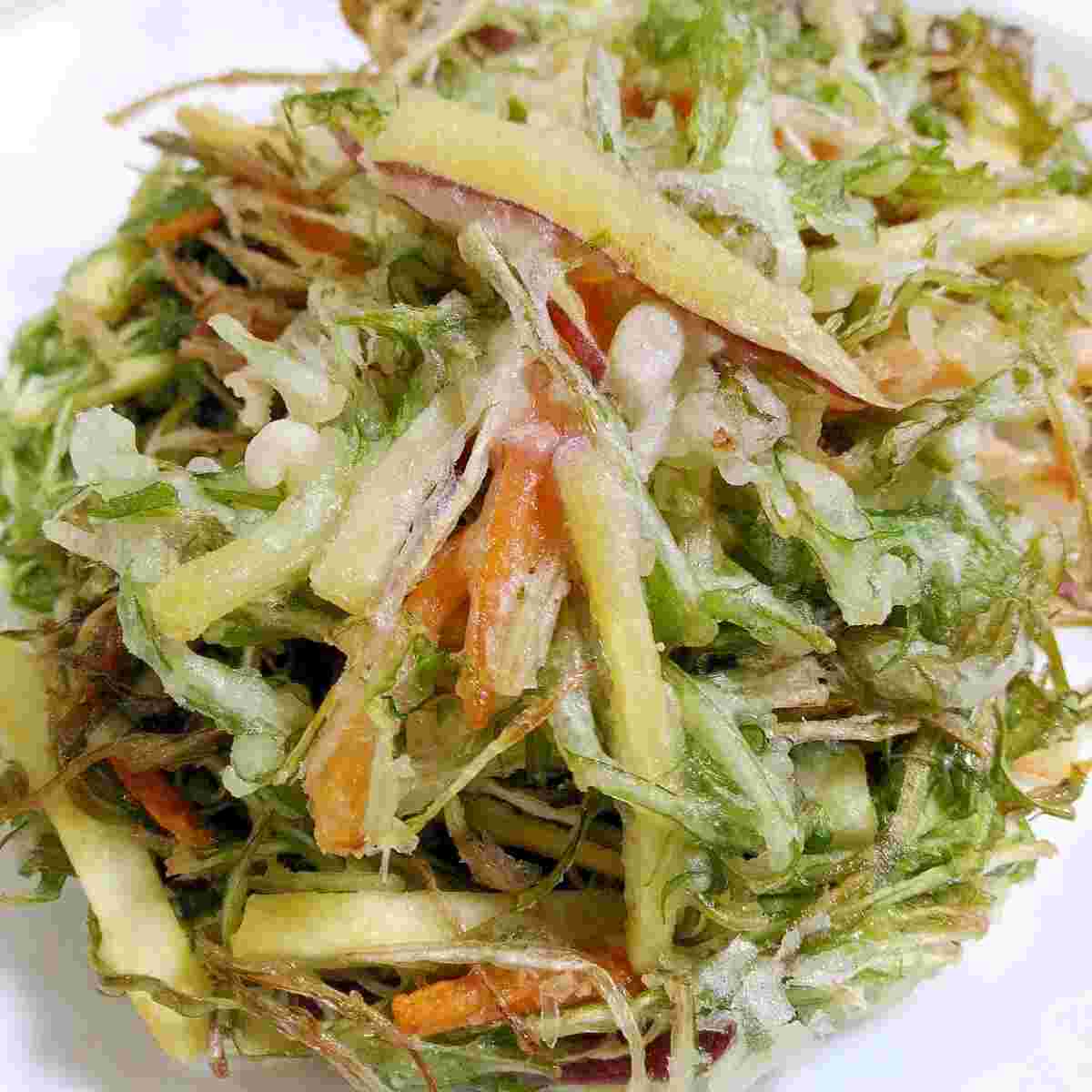 さつまいもと人参と水菜のかき揚げ