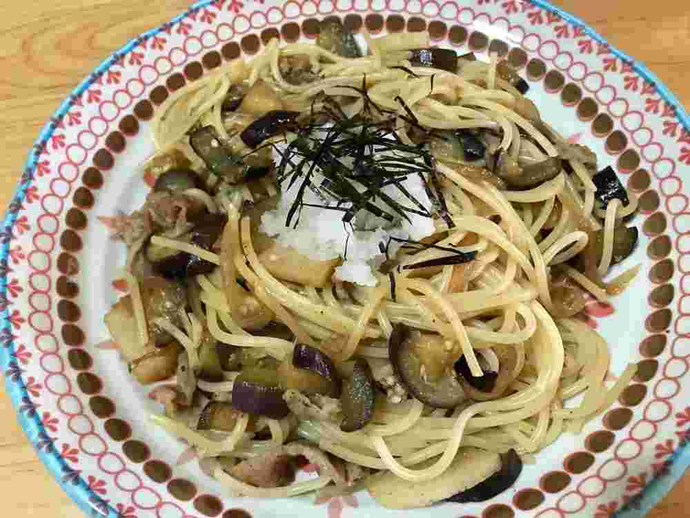 茄子と豚ばらと長芋の和風パスタのレシピ