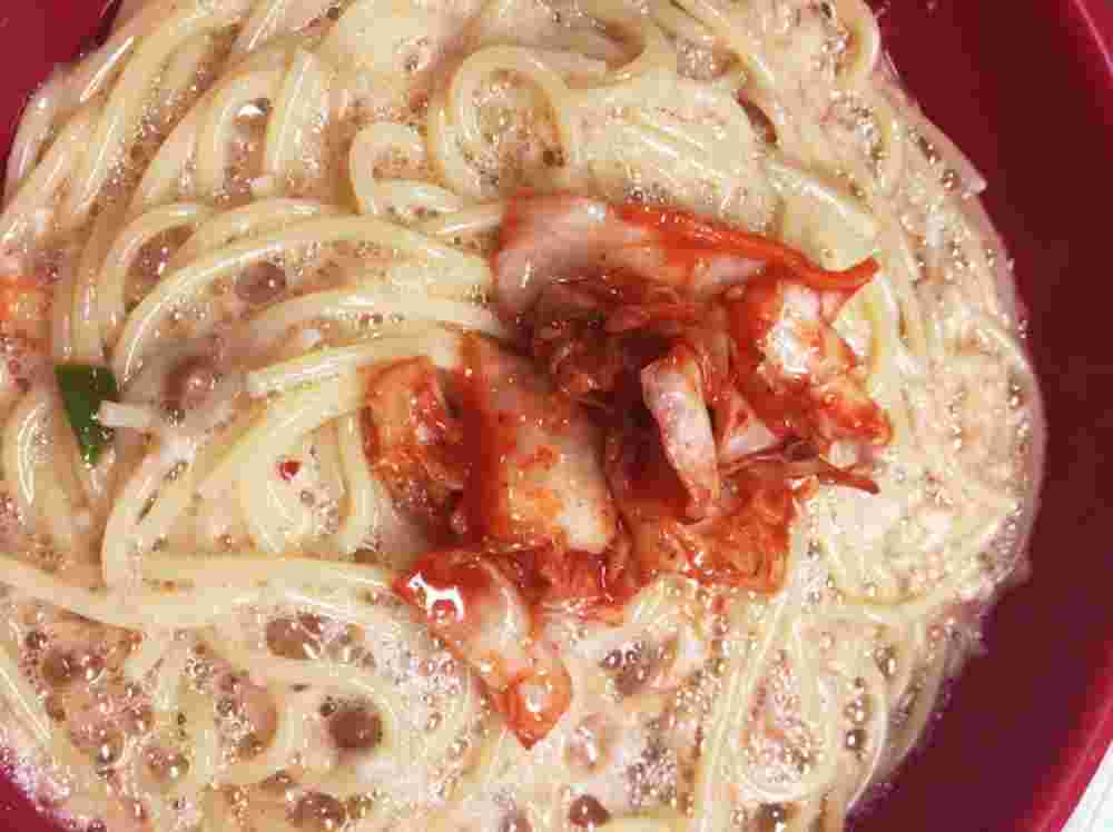 納豆とろろキムチパスタのレシピ