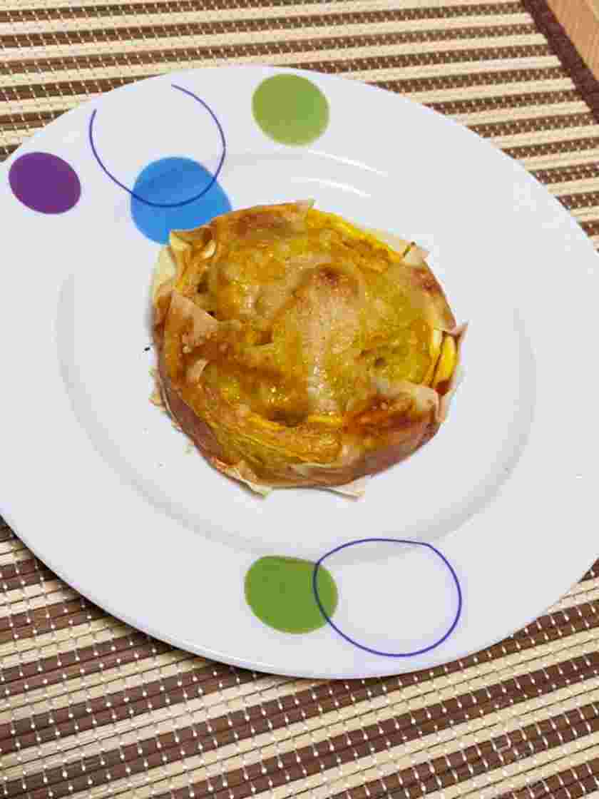 ワンタンの皮でかぼちゃパイ風グラタン