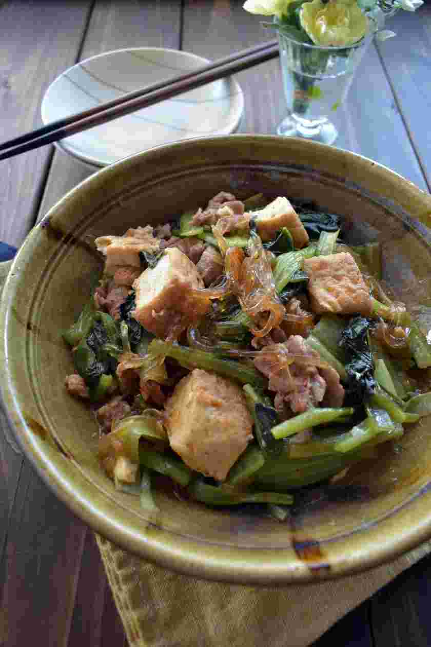 小松菜と厚揚げと豚肉の中華煮