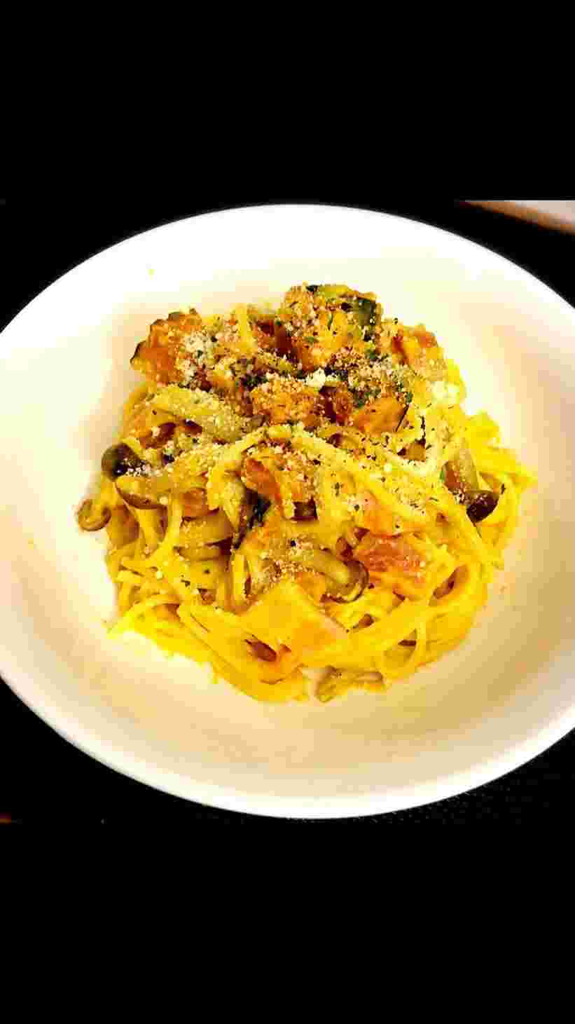 かぼちゃとベーコンの濃厚クリームパスタ