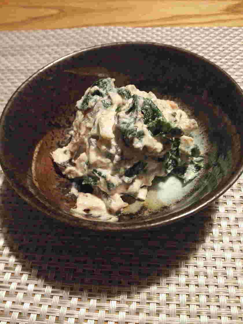 こんにゃくを使った離乳食のほうれん草のごま白和え