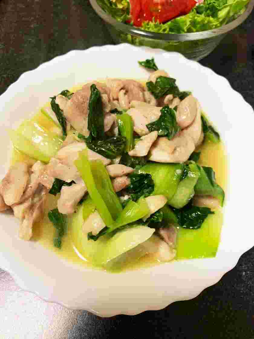 チンゲン菜と鶏肉の塩炒め