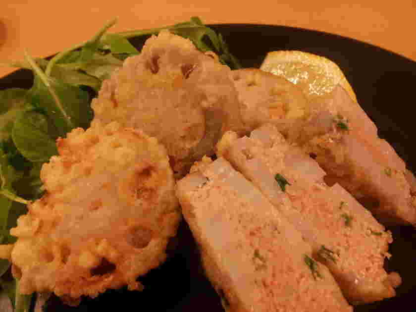 レンコンの鶏明太はさみ揚げ