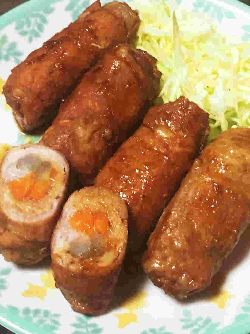 そぼろ丼に合う献立の野菜の肉巻き甘辛ダレ