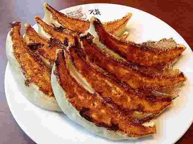 食欲をそそる焦げ目のついた銀座天龍のジャンボ餃子