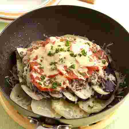 なすとひき肉のフライパングラタン