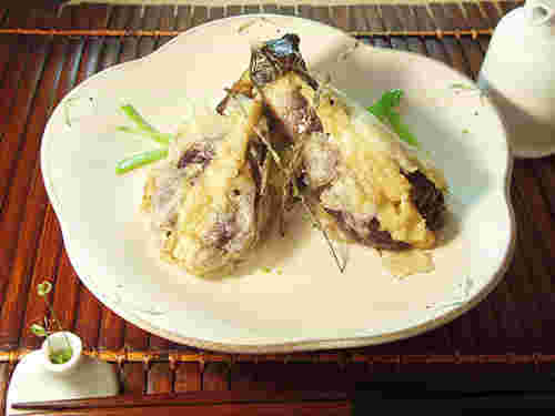 なすと鶏挽肉のはさみ揚げ