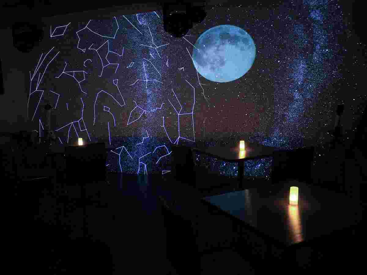 プラネタリウムが映し出された星カフェの店内