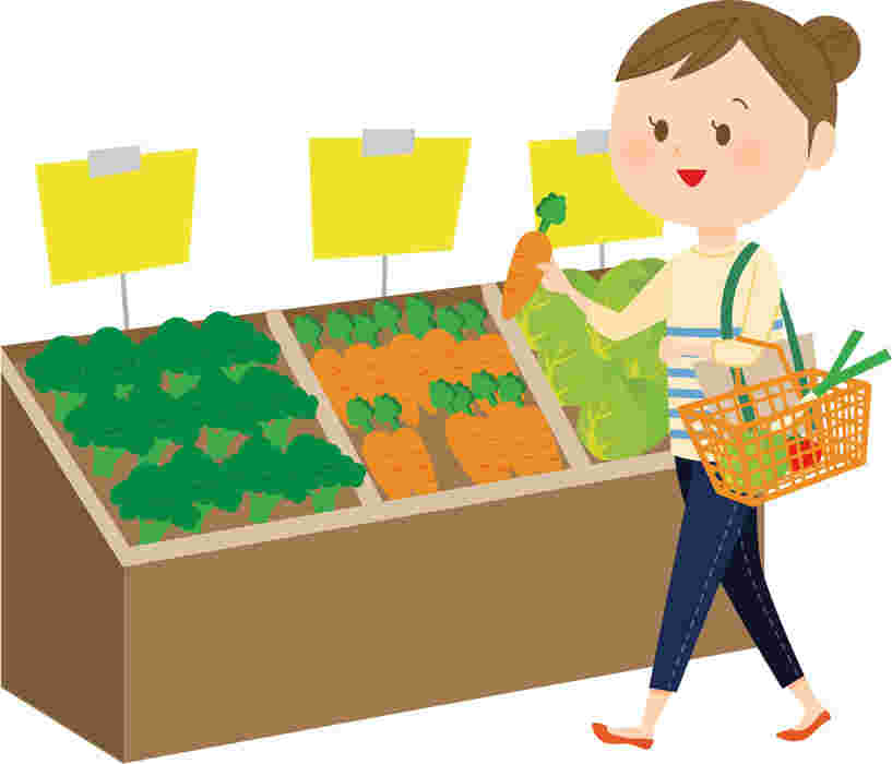 買い物をする女性のイラスト