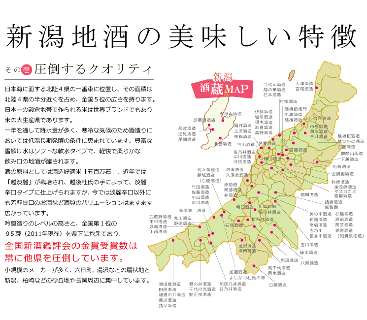 新潟県内の95の酒蔵マップ