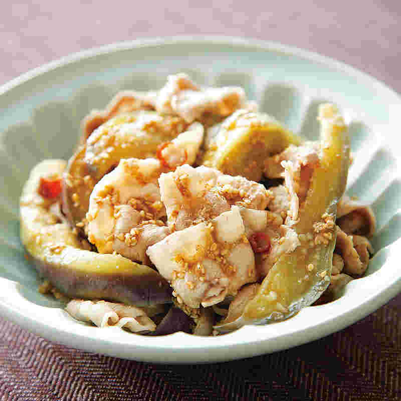 豚肉となすのピリ辛ごまあえ