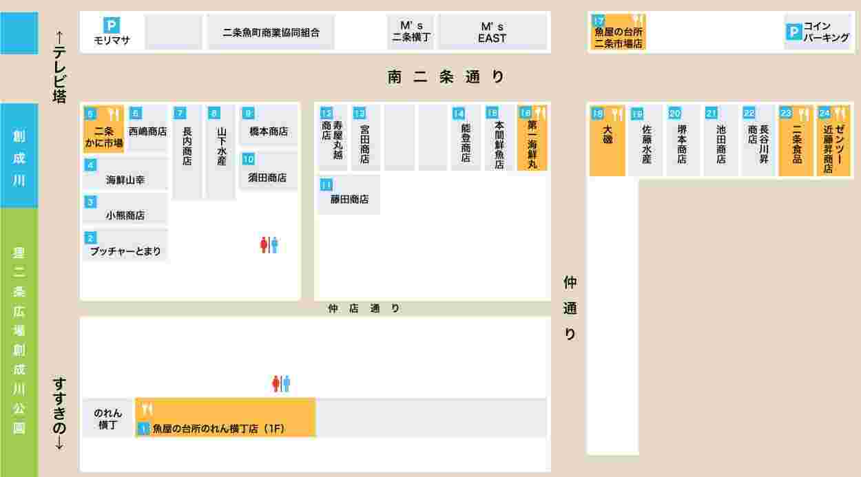 二条市場の地図