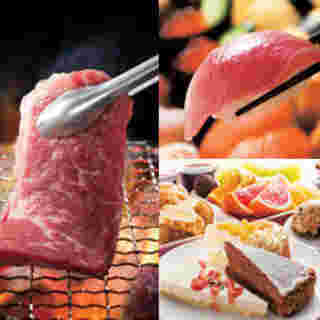 焼肉、寿司、デザート