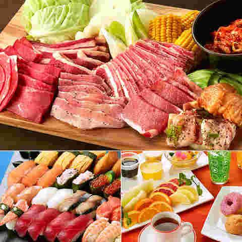 焼肉、寿司、デザートメニュー