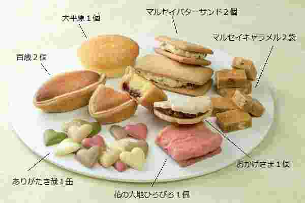 六花亭のお菓子の種類を並べている様子