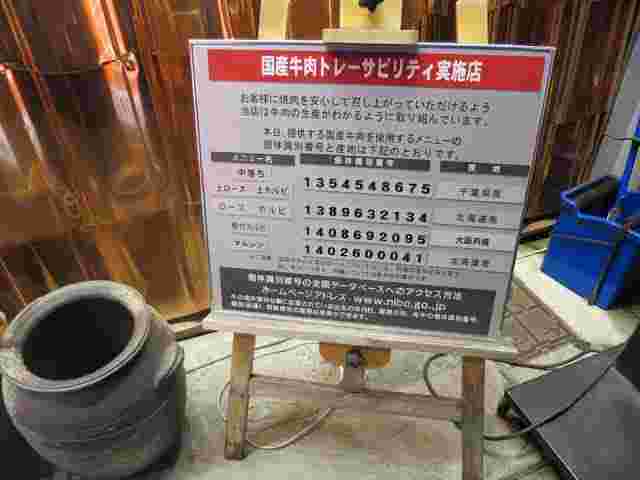 万両の牛肉について説明している看板