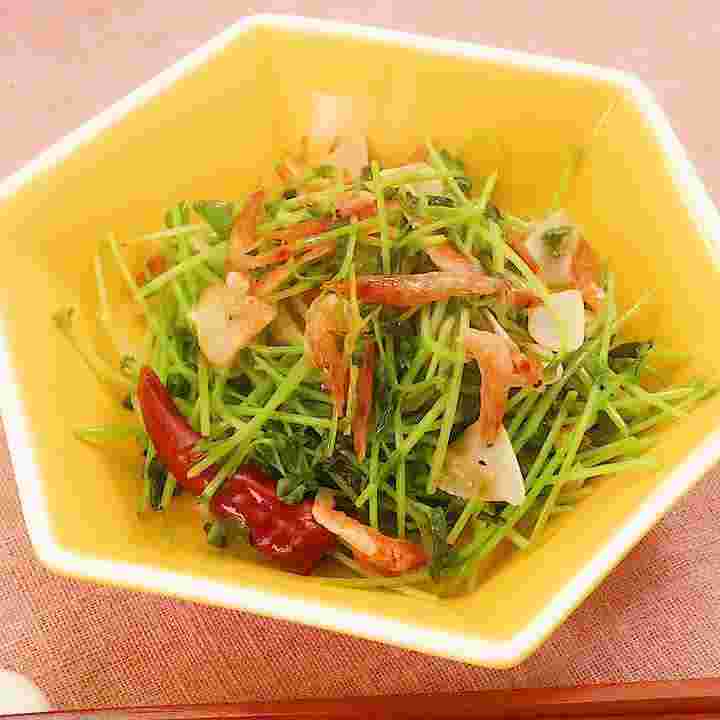 豆苗と桜えびの塩炒め