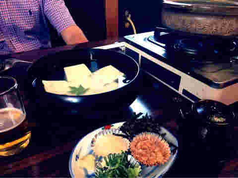 竹むらの湯豆腐と薬味
