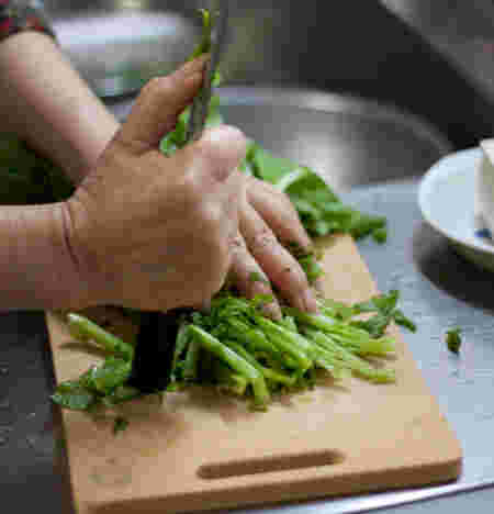 からし菜をつぶすイメージ