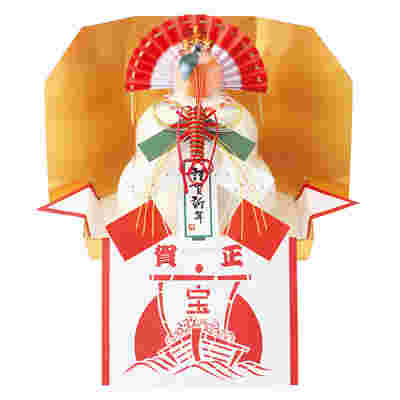 紅白で縁起の良い扇つきの鏡餅