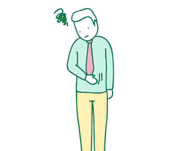 お腹の不調を感じる男性のイラスト