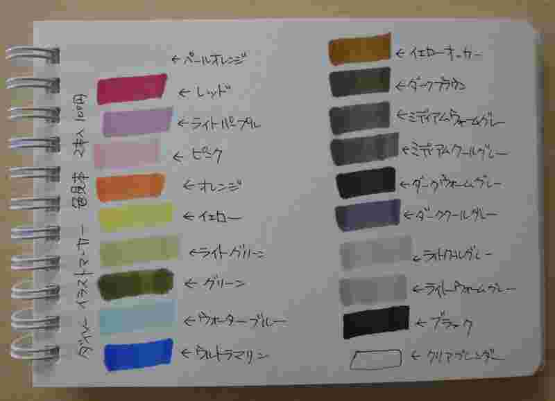 イラストマーカーの色見本