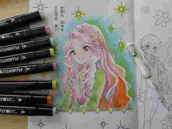 イラストマーカーで塗った塗り絵