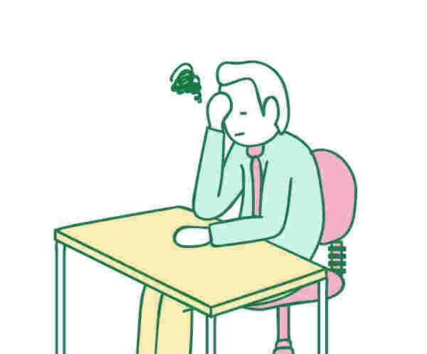 椅子の上に座った貧血気味な男性のイラスト