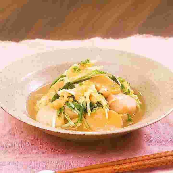 麩と水菜の卵とじ