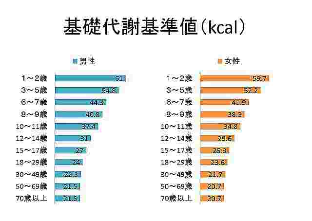 基礎代謝の基準値表
