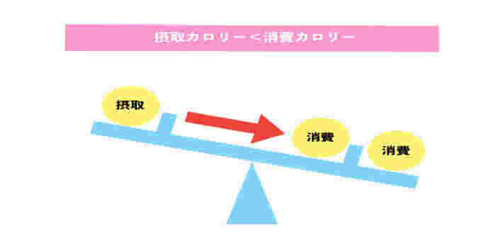 消費カロリーが摂取より少ないと効果がないという図