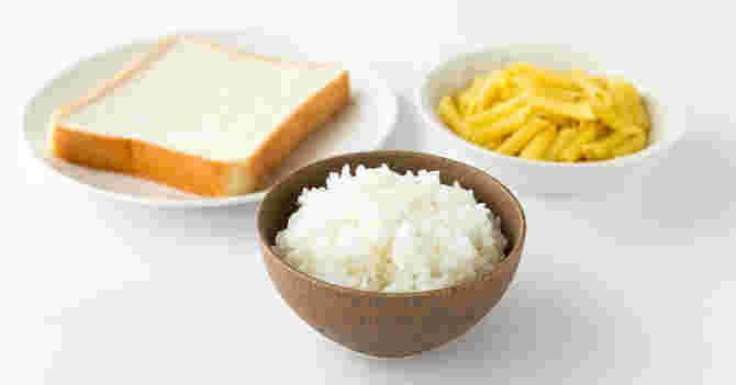 主食のご飯、パン、パスタの画像